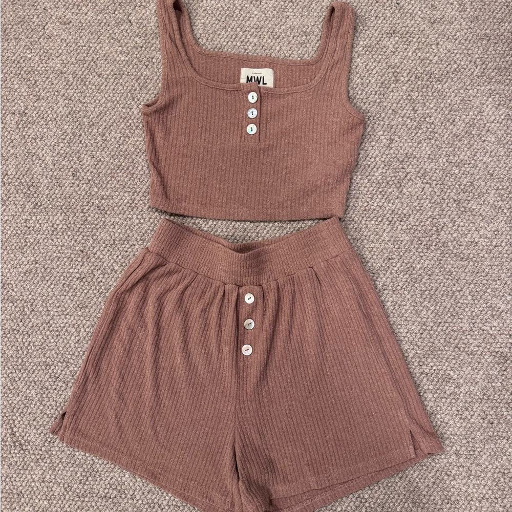 Madewell Brown Ribbed Pajama Set